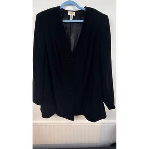 Talbots Woman Black Velvet Blazer Jacket Collarless V-Neck Plus Size 16W USA